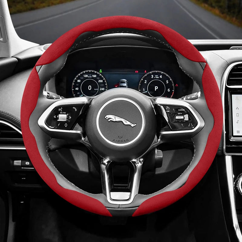 Suitable for Jaguar Anti-Slip Buckle Segmented Suede Steering Wheel Cover Suitable for Xf X250 Xe E Pace F Xj I Ev400 S Type X351 Svr Xfl Ftype Project 7 Cars Accessories CM World