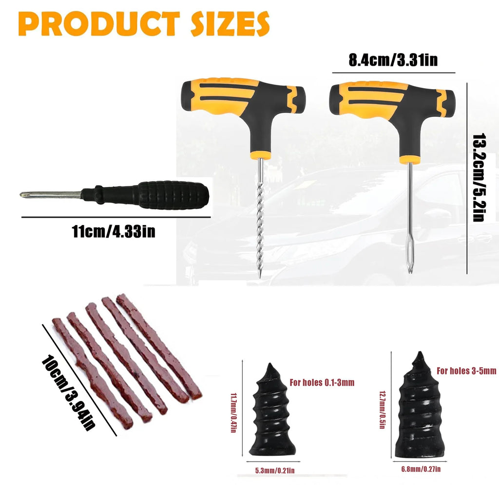 Car Tire Plug Kit, Essential Car Emergency Flat Tire Repair Kit, Professional Tubeless Tires Patch Kits for Cars