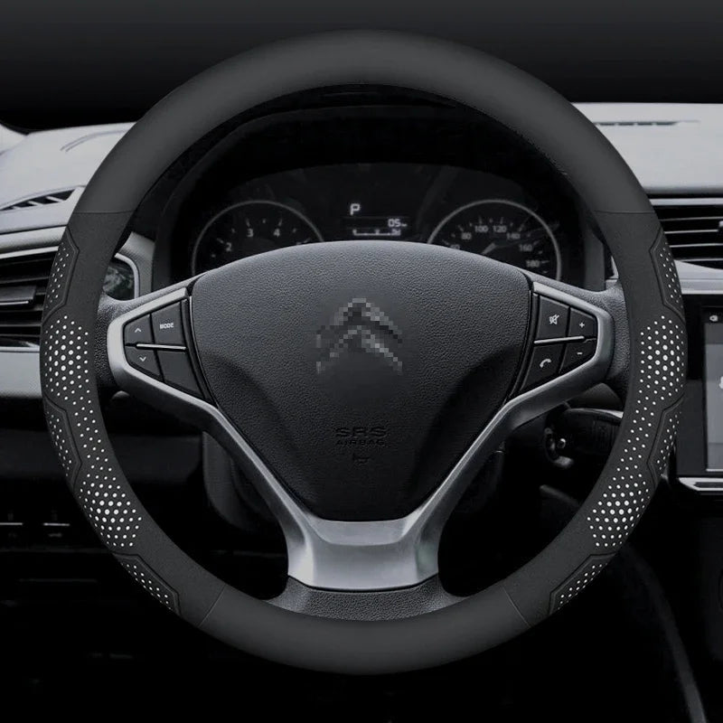 For Citroen C1 C2 C3 C4 C5 C6 VTS Xsara C-Crosser Berlingo Jumpy Carbon fiber Suede Car Steering Wheel Cover Auto Accessories CM World