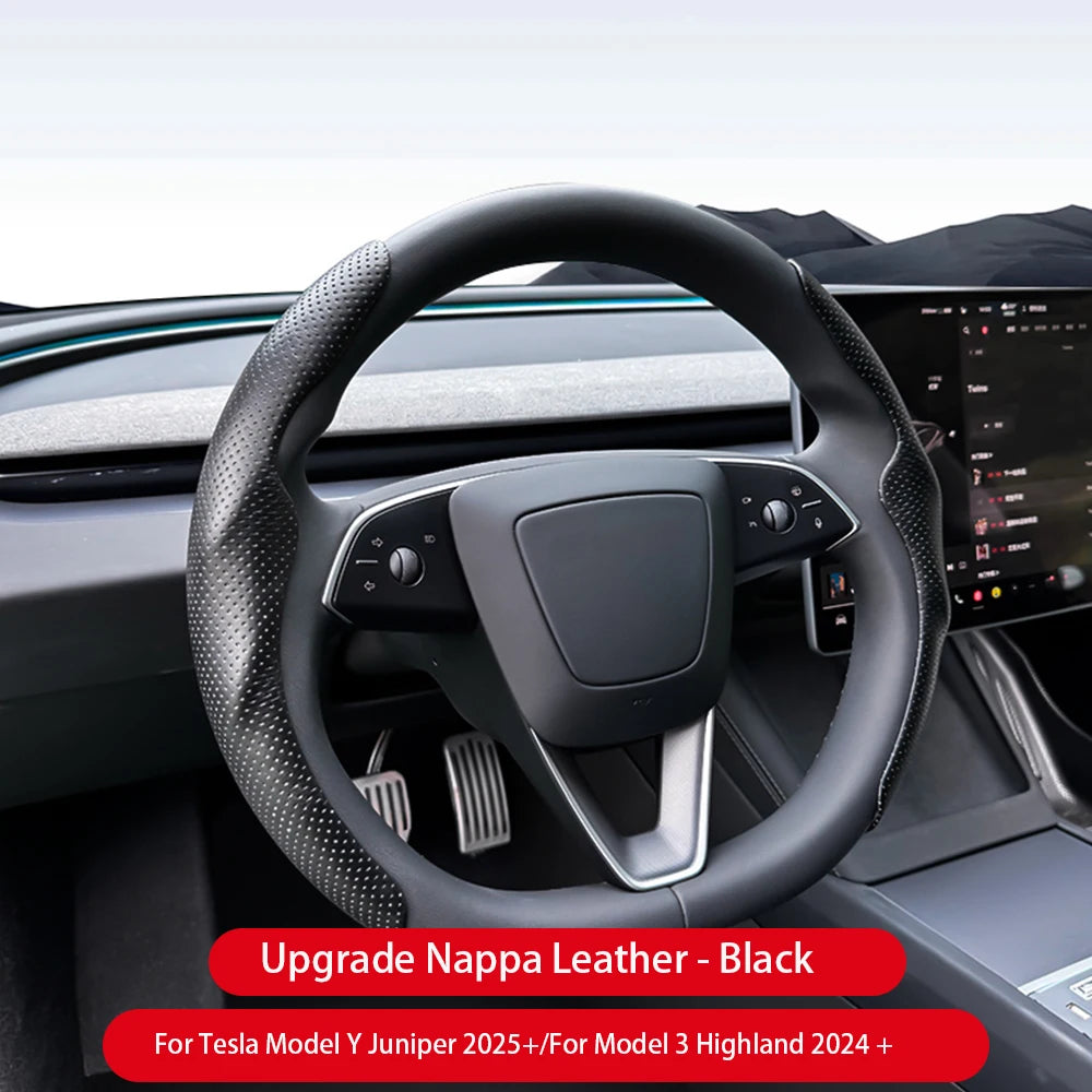 For Tesla Model 3/Y Highland Juniper2025 Steering Wheel Cover Carbon Fiber Leather Anti-Fur Sport Steering Wheel Car Accessories CM World