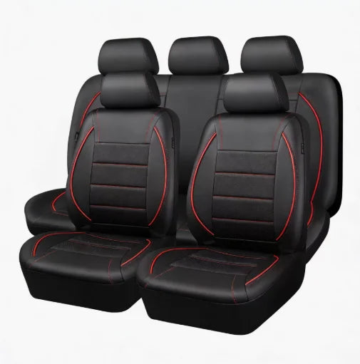 Universal Leather Car Seat Covers Red Simple Waterproof 5 Seat Car Seat Cover