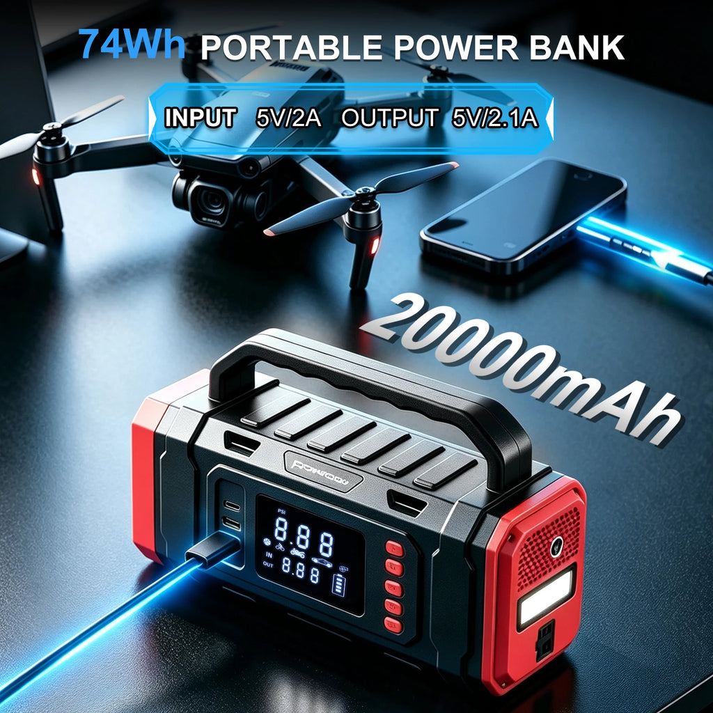 20000mAh Car Battery Jump Starter with Vacuum Cleaner Air Compressor Pool Mattress Tire Inflator Car Battery Booster Power Bank