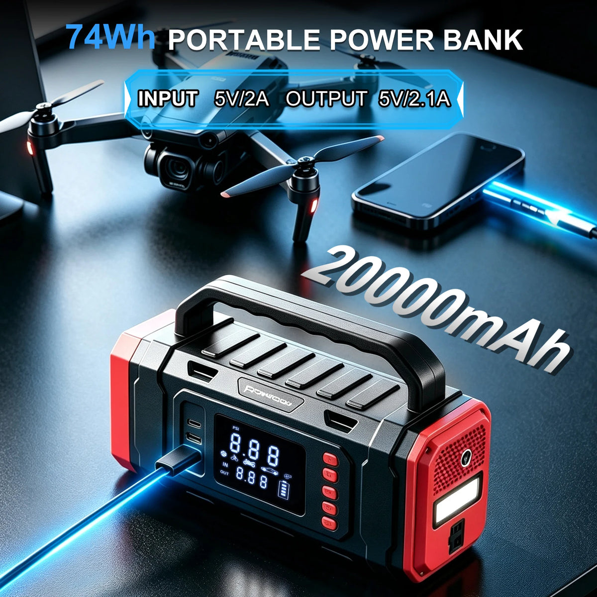20000mAh Car Battery Jump Starter with Vacuum Cleaner Air Compressor Pool Mattress Tire Inflator Car Battery Booster Power Bank
