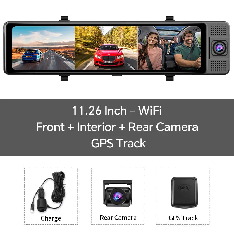 H330 Dash Cam 3 Channel Rearview Mirror Front Inside Rear 4K+1080P+1080P WiFi GPS Dual Lens Car Dvr Camera Infrared Night Vision