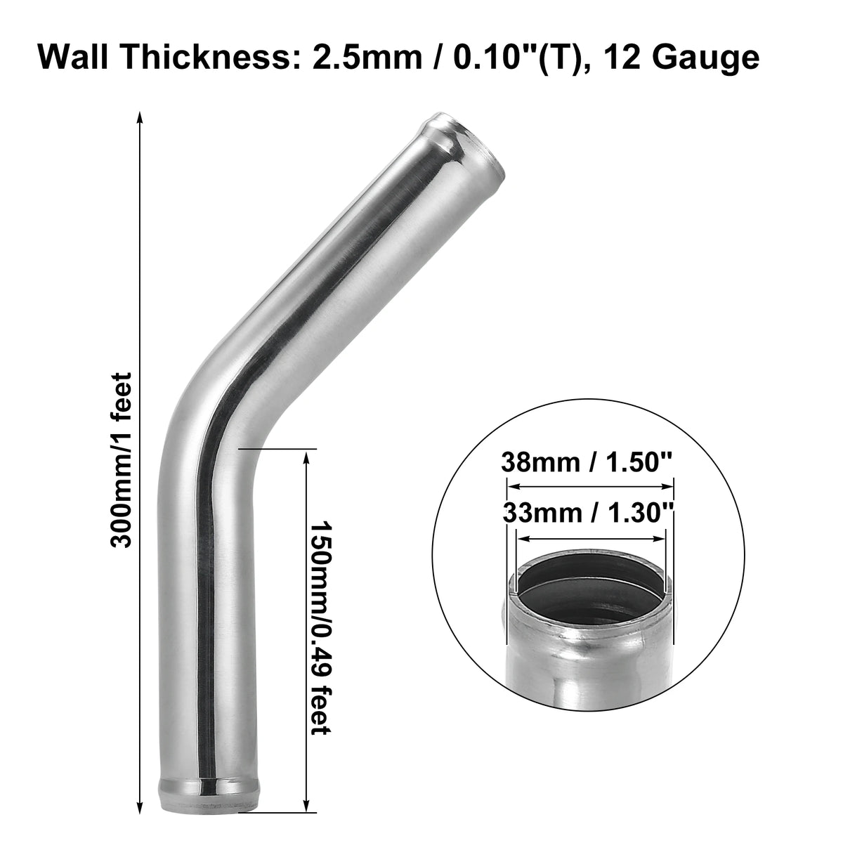 UXCELL 45 Degree Intercooler Pipe 63mm 70mm 76mm OD 300mm 500mm Long Aluminum Alloy Tube Intercooler Pipe Air Intake Tube