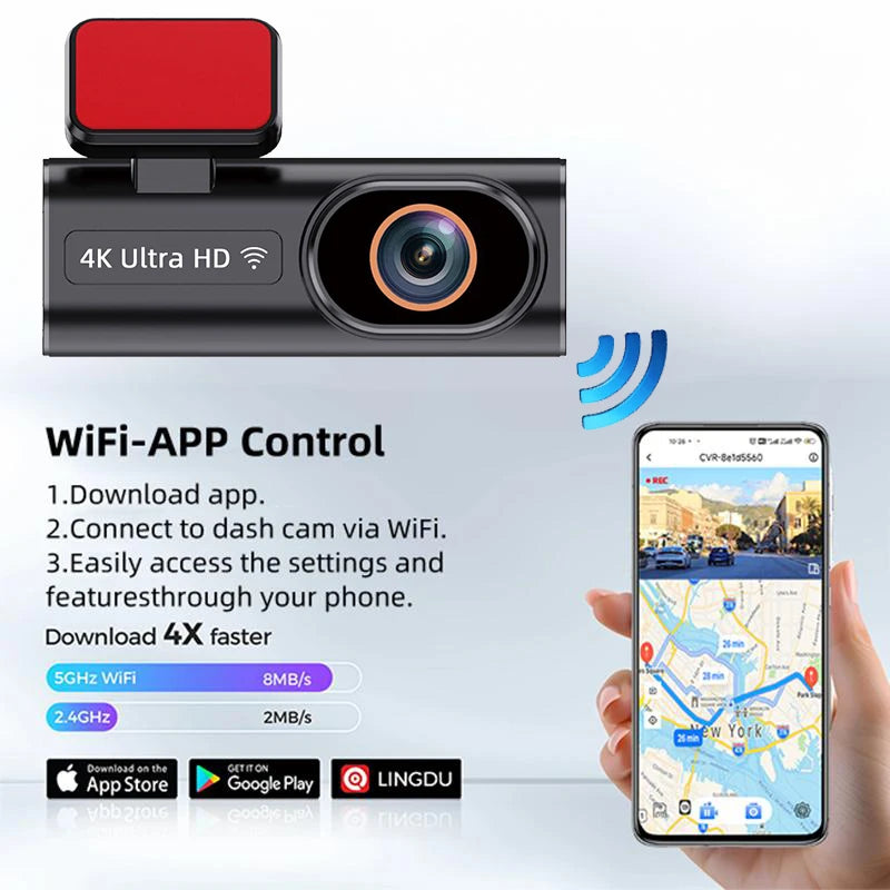 ACCEO Dash Cam WIFI GPS Mini CAR DVR Front 4K And Rear 1080P Dual Lens Black Box Room Camera Night Vision 24H Parking Monitor Car Mobile World