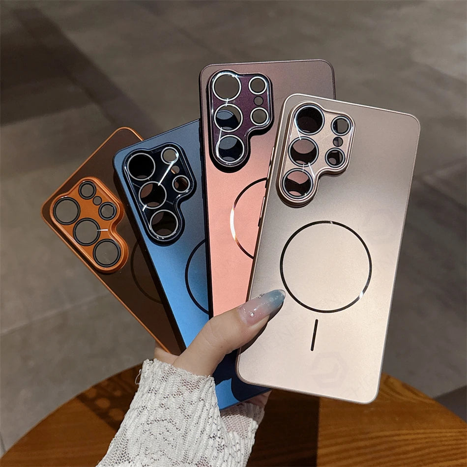 For Magasfe Magnetic Laser Case For Samsung Galaxy S26 Plus S25 S24 S23 Ultra A56 A57 Wireless Charge Metallic Paint Lens Cover