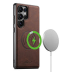 SUTENI Luxury Faux Leather Phone Case Magnet Wireless Charging Frosted Feel For Samsung S26Ultra S25Plus S24 S23 S22 Note20