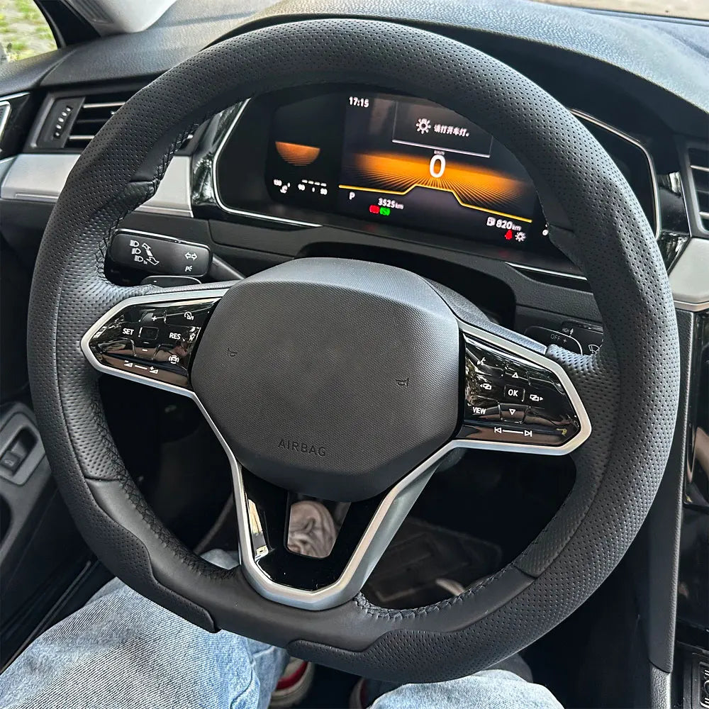 Leather D cut Auto Steering Wheel Cover Ultra-Thin Breathable Non-Slip D Shape Sport Car Steering Wheel Protector Accessories CM World