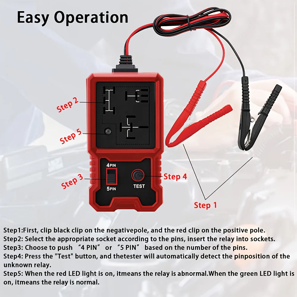 12V Car Relay Tester with Battery Clip - Universal 4/5 Pin Compatibility, Car Diagnostic Tool, Car Repair Kit, Durable and Sturdy, Car Diagnosis | Sturdy Structure | Durable Automotive Tools, Automotive Relay Tester CM World