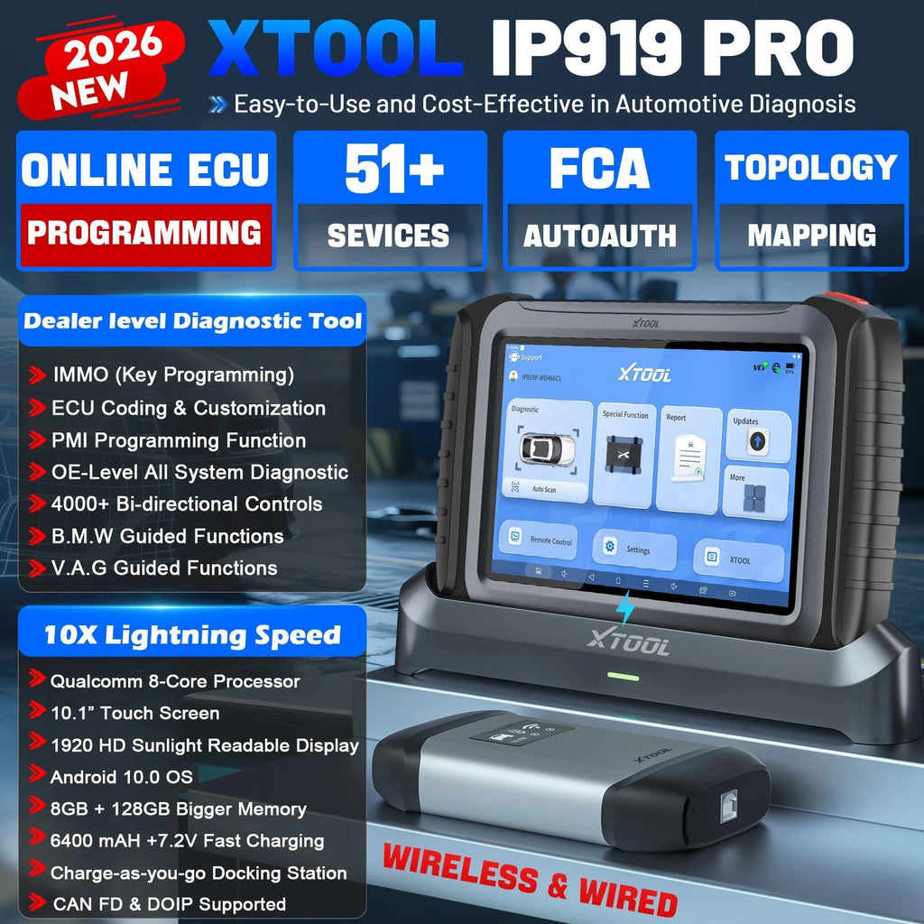 XTOOL IP919PRO Car Diagnostic Tools Bluetooth Wireless ECU Coding Topology Map Bi-Directional OBD Automotive Scan Tool 51+ Reset