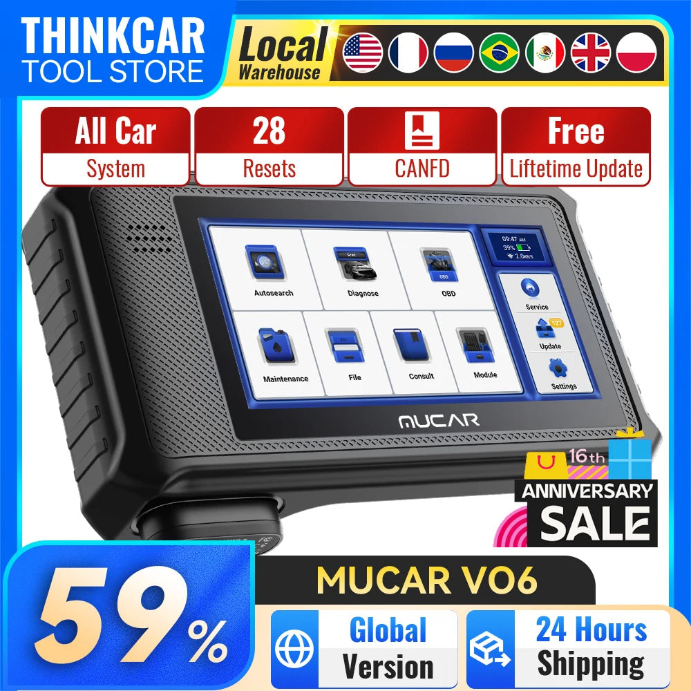 MUCAR VO6 Car Diagnostic Tools Full System OBD2 Scanner 28 Resets Lifetime Free Bidirectional Control ECU Coding Auto Scan Tools Car Mobile World