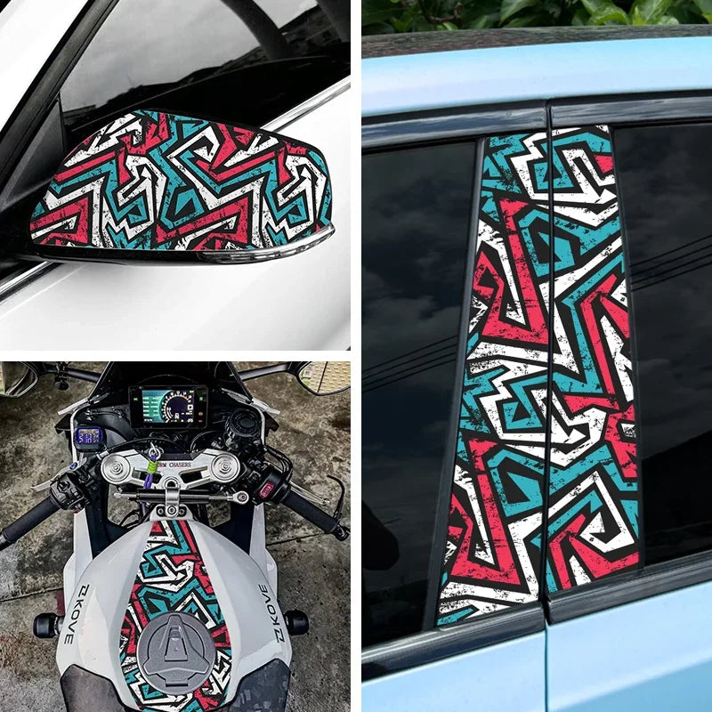 Cartoon Graffiti Painting Car Film Wrap Waterproof Modification Cover Scratches Stickers for Auto Bicycle Motorcycle Skateboard Car Mobile World
