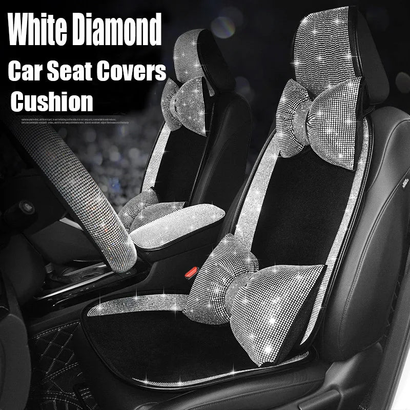 Universal Crystal Rhinestone White Diamond Car Interior Seat Covers Cushion Decoration For Women Ladies Gifts Auto Accessories CM World