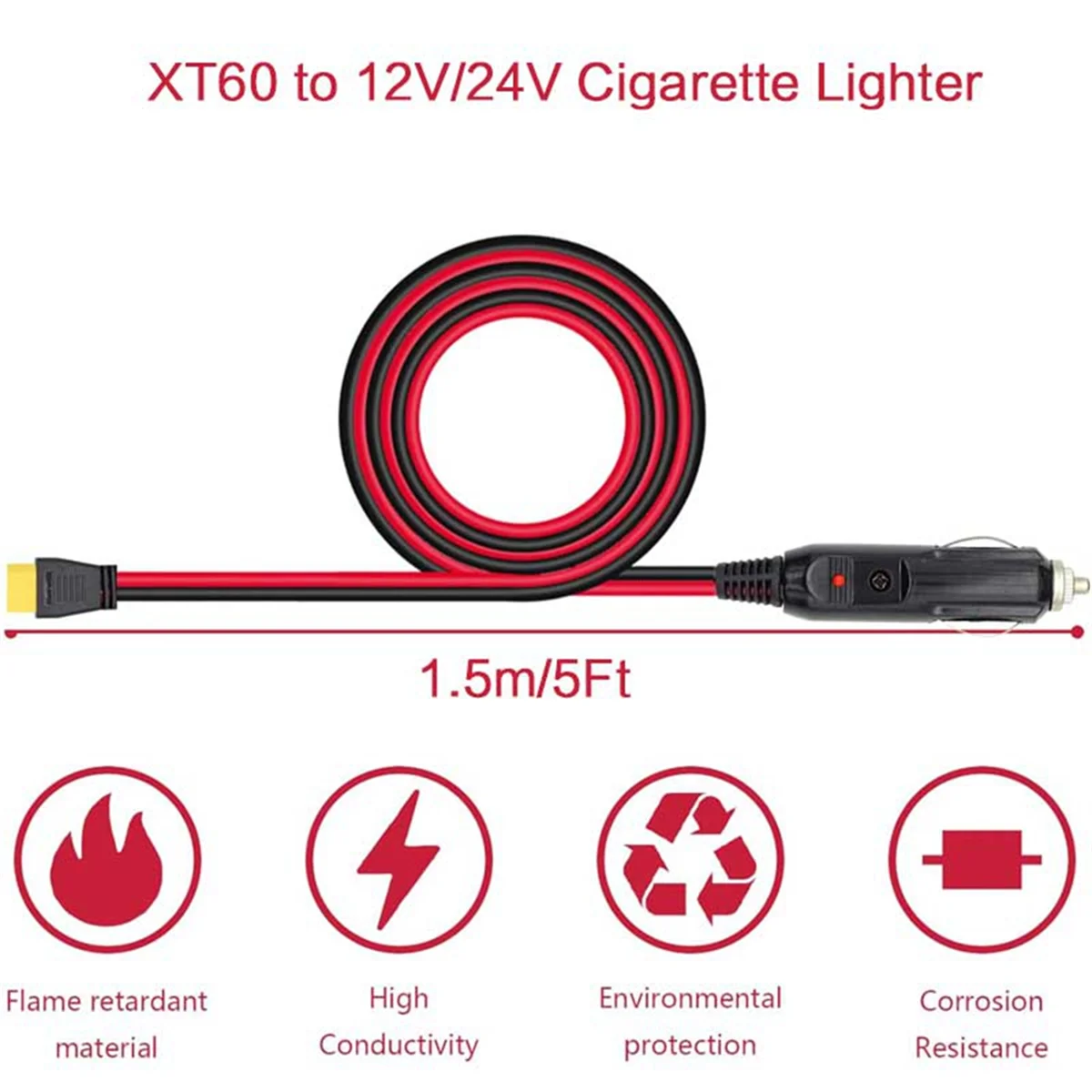 Newest  Car Cigarette Lighter to XT60 12V 24V Charging Cable for ALLPOWERS S2000 Bluetti EB55,Anker 757/767 Ecoflow Delta Series