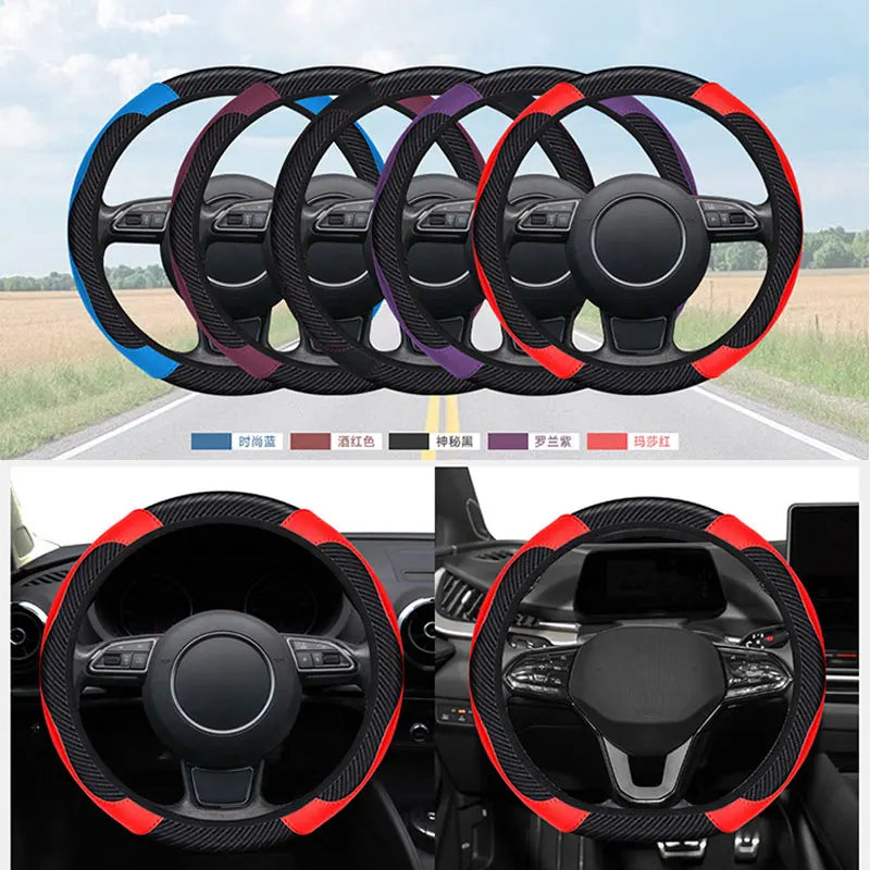 Universal Steer Wheel Protector Cover PU Leather Carbon Fiber No inner circle Anti Slip Breathable Steering Wheel Cover CM World