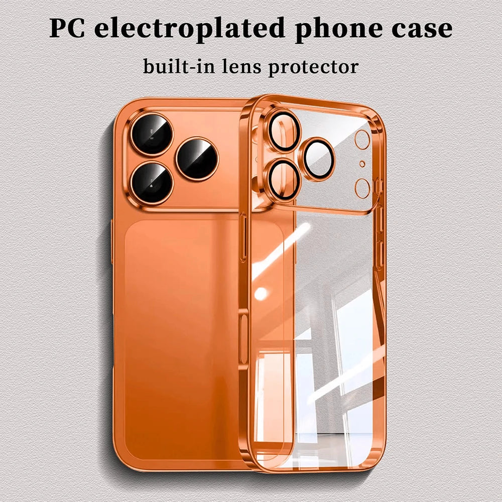 Luxury Plating Transparent Phone Case For iPhone 17 16 15 14 13 Pro Max 17Pro Lens Protection Shockproof Clear Bumper Back Cover Car Mobile World