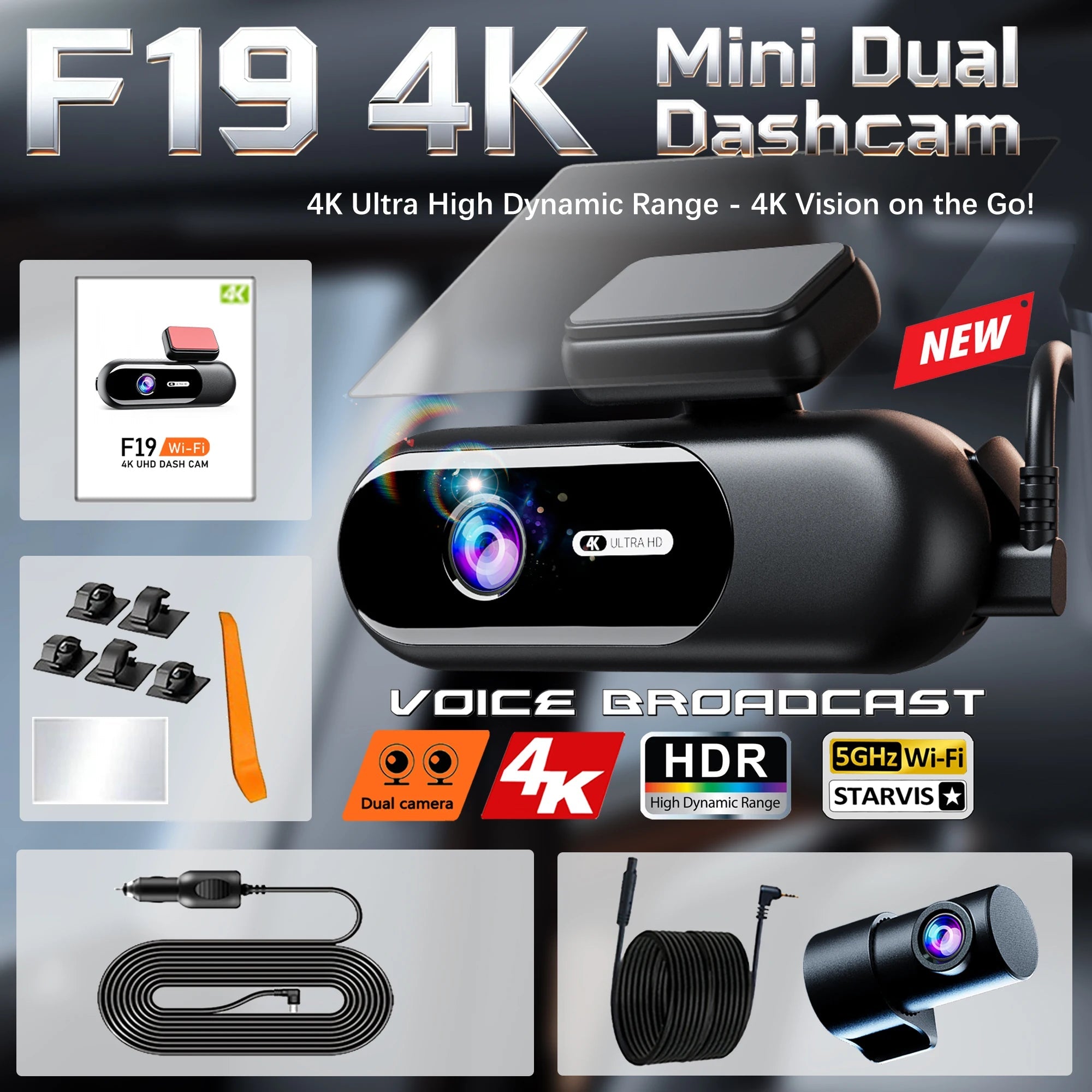 Dash Cam for Cars 4K UHD Recording Front Rear Car Camera HDR Night Vision Recorder Built in Wi-Fi 24H Parking Mode APP Monitor Car Mobile World