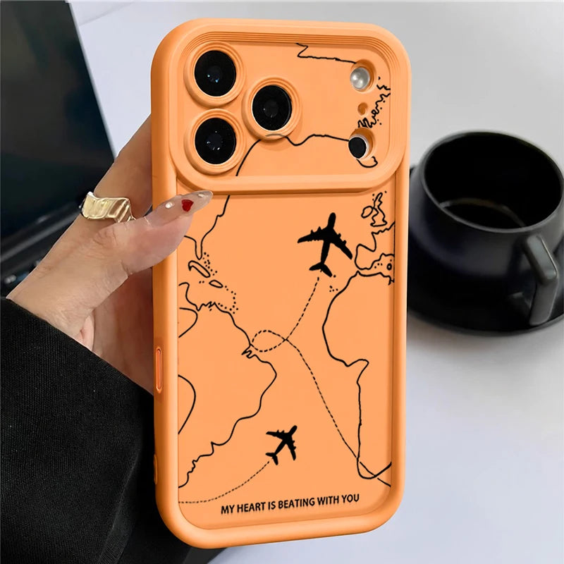 Airplane Route Patterned TPU Phone Case For iPhone 17e 18 17 Pro Max 16e 16 15 14 13 Pro Max Shockproof Soft Silicone Back Cover