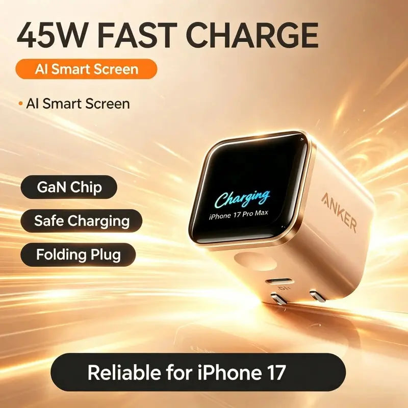 Anker Nano 45w Gan Fast Charger With Ai Display Smart Compatible For Phone 17 Pro Max 16 Pro 15 14 Portable Wall Charger Car Mobile World