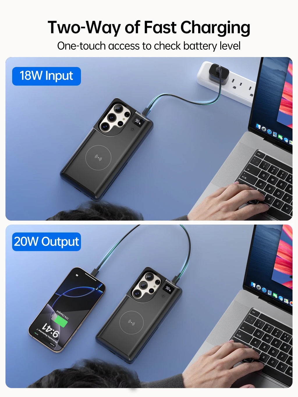 NEWDERY 10000mAh Magnetic Battery Charger Case for Samsung Galaxy S25 Ultra Battery Pack Portable Wireless Power Bank Case