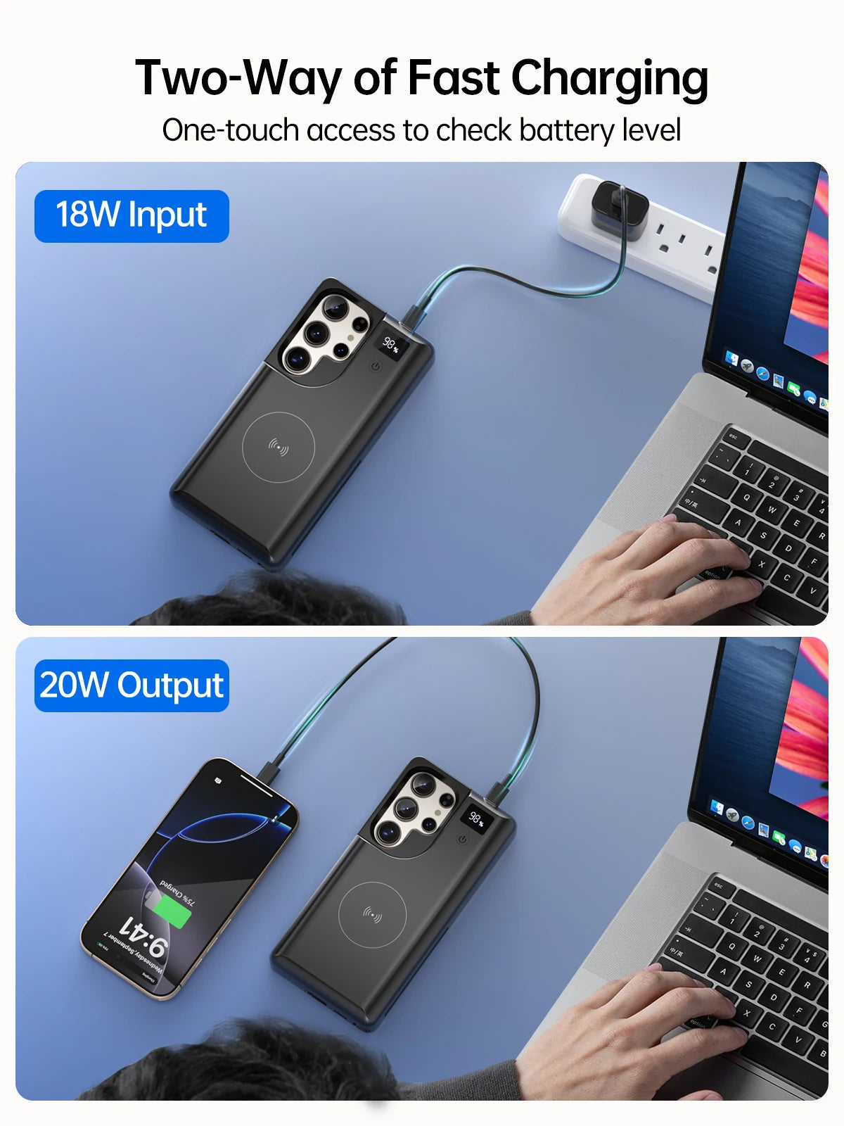 NEWDERY 10000mAh Magnetic Battery Charger Case for Samsung Galaxy S25 Ultra Battery Pack Portable Wireless Power Bank Case