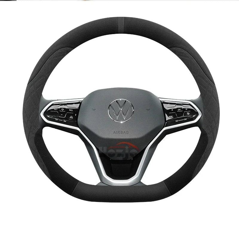 Suede Car Steering Wheel Cover for Volkswagen T-ROC R Taigo Touareg R Atlas R Taos T-Cross 2018 - 2023 2024 2025 Accessories