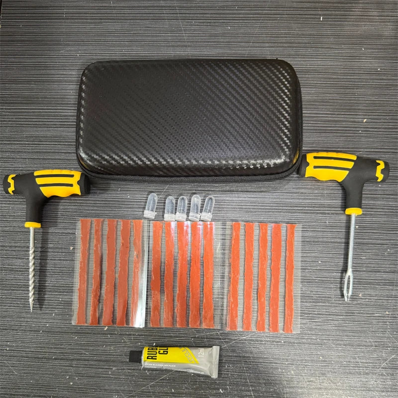 Car Tire Repair Tool Kit with Rubber Strips Tubeless Tyre Puncture Studding Plug Set Motorcycle Truck Vacuum Tire Repair Tool