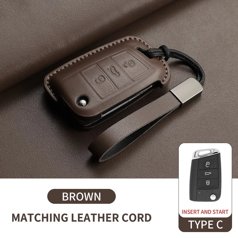 Leather Cars Key Case Cover Shell For Polo Golf7 MK7 Tiguan Passat Golf Jetta Lavida Car Remote Key Case Shell Garnish Accessory