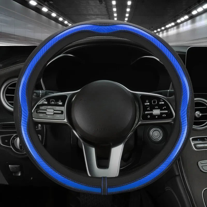 PU Leather Car Steering Wheel Cover Universal Carbon Fiber Steering Wheel Covers Car Decoration Accessories 38cm Steering Covers CM World