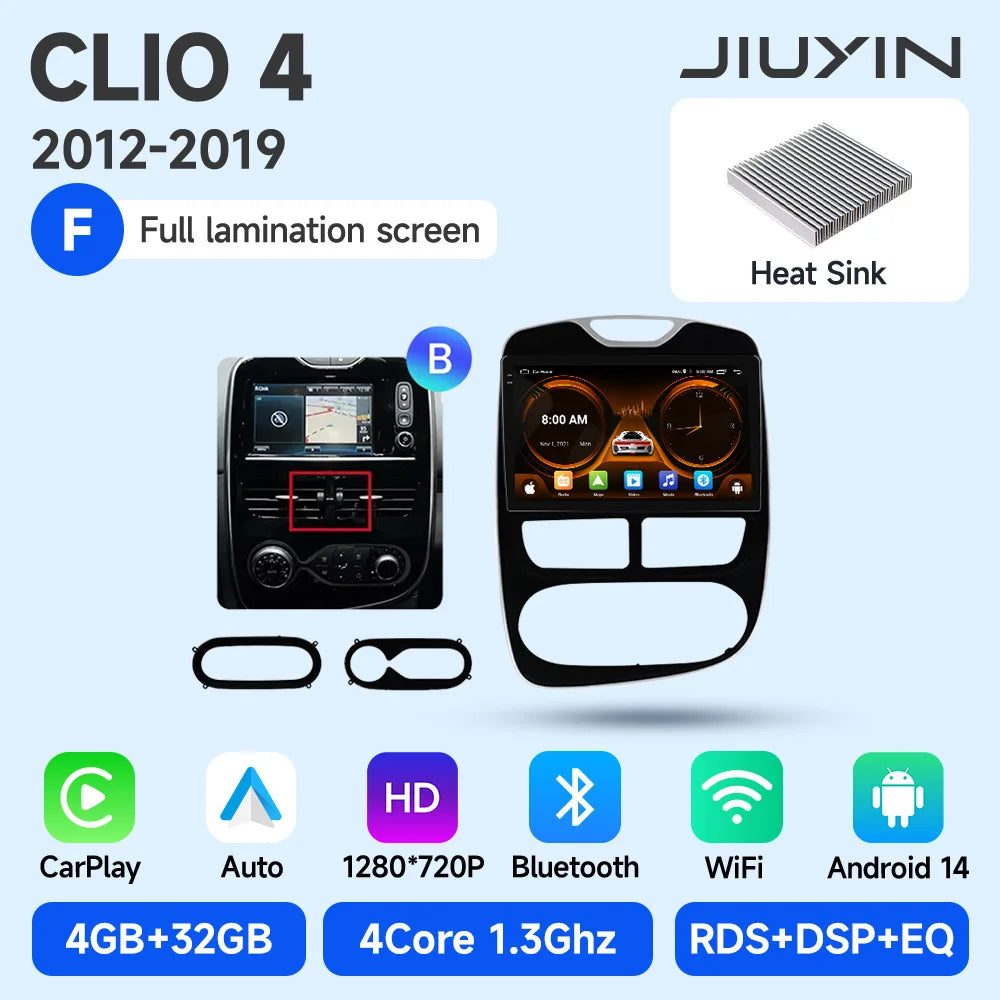 JIUYIN Android 15 Wireless CarPlay Auto Car Radio For Renault Clio 4 ZOE 2012-2019 Intelligent Systems DSP SWC RDS GPS FM BT CM World