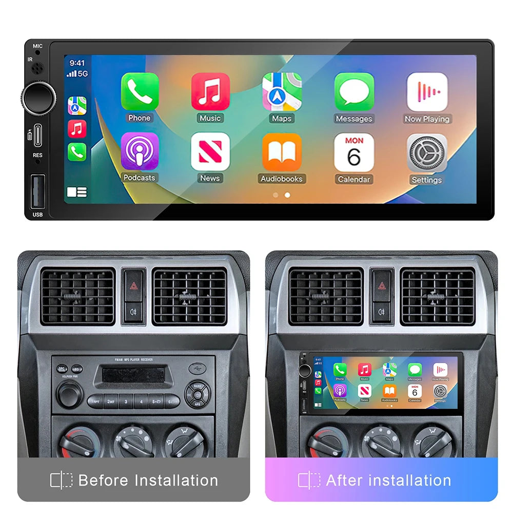IPS 6.9 Inch 1Din Wireless Or wired Carplay Android Auto Car Radio Multimedia MP5 Player 1 Din DVD Bluetooth Stereo USB Charging CM World