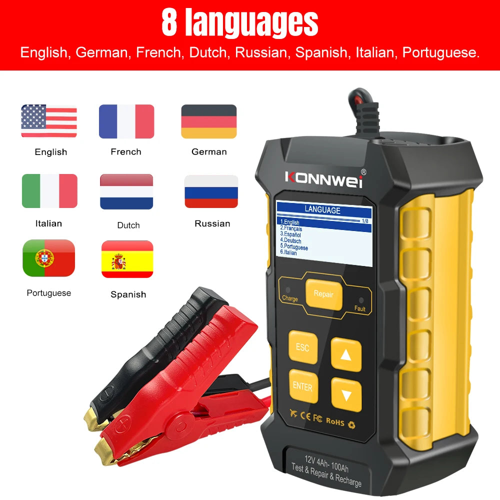 2026 KONNWEI KW510 12V Car Battery Tester Full Automatic Pulse Repair Battery Chargers Wet Dry AGM Gel Lead Acid Car Repair Tool