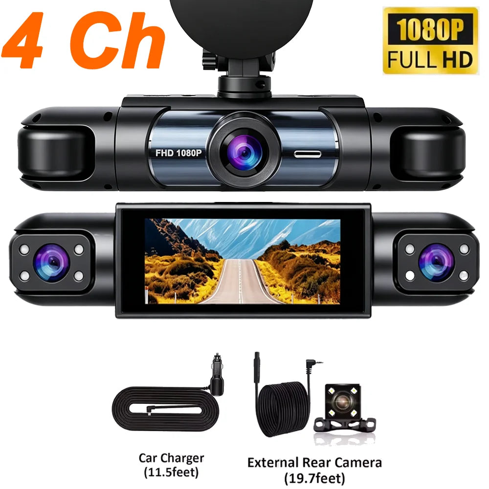 3/4CH 1080P HD  Dash Cam Car DVR Black Box Wide-Angle Lens Front Rear Inside Left Right Parking Mode Loop Recording Car Camera
