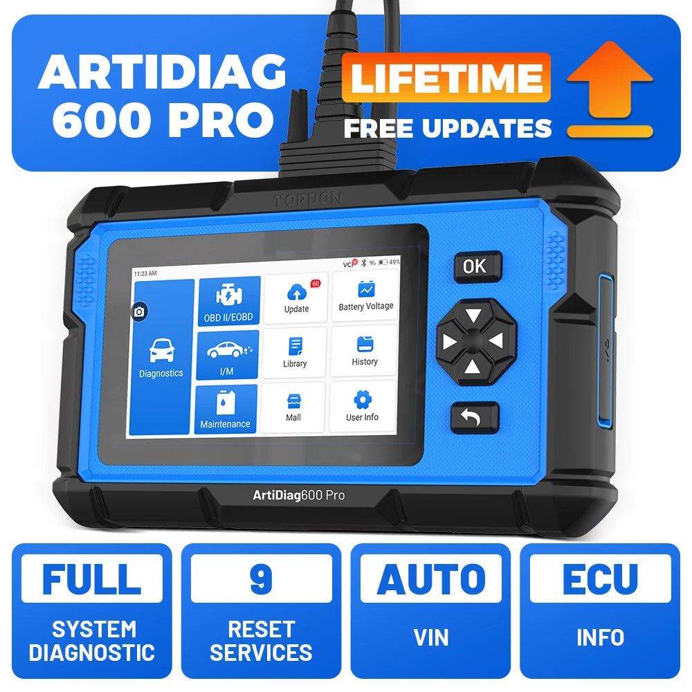 TOPDON AD600PRO OBD2 Scanner Professional Car Diagnostic Tool Full System Code Reader 9 Reset Service Oil/SAS/ABS Lifetime Free CM World