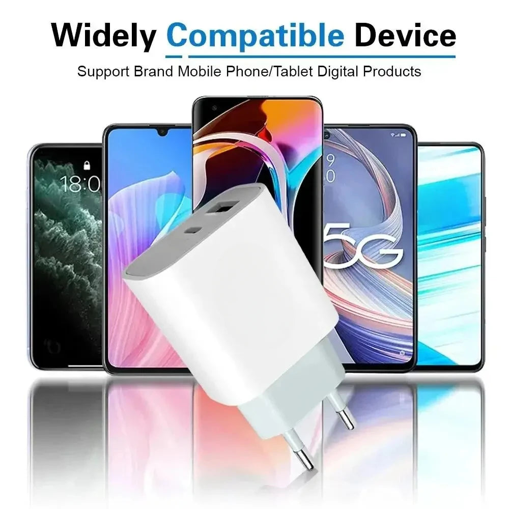 For iPhone Fast Charger 20w+20w Wall Type C Charging Cable Mobile Phone Compatible For IPhone 14 13 12 11 Pro Max XR XS X 7 8 Car Mobile World