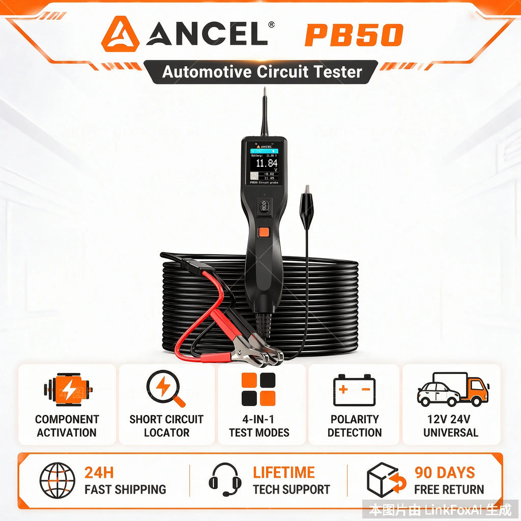 ANCEL PB50 Car Fuse Tester Automotive Power Circuit Probe 12V 24V AC DC Voltage Short Electrical System Diagnostic Inspect Tool