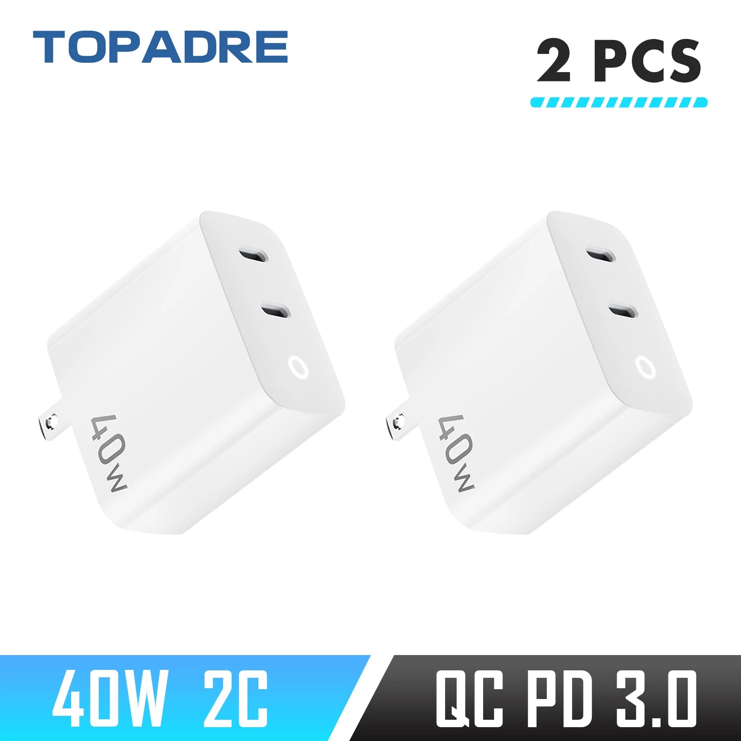 40W 2 Ports USB-C Type-C GaN Fast Charger with Charging Light, Fast Charging Block with 3.3Ft Type-C Charging Cable For IPhone Car Mobile World