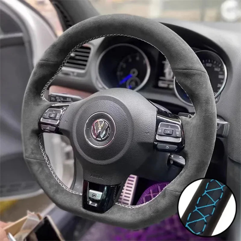 DIY Car Steering Wheel Cover Suede For Volkswagen Golf 6 GTI MK6 VW Polo GTI Scirocco R Passat CC R-Line 2010 Car Accessories CM World