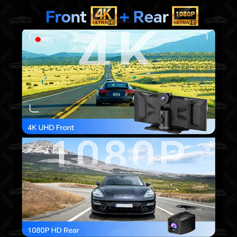11.3" K5 Pro TPMS Sensors 4K Rear View Dash Cam Carplay & Android Auto WiFi AUX BT Car Drive Recorder GPS Navigation Dual Lens