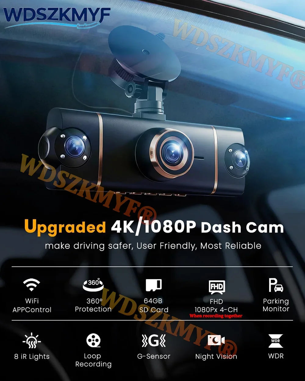 New 4K Quad Lens Car Camera WIF dashcam 360° Coverage 24H Parking Monitor G-Sensor Starlight Night Vision Car Security Accessory