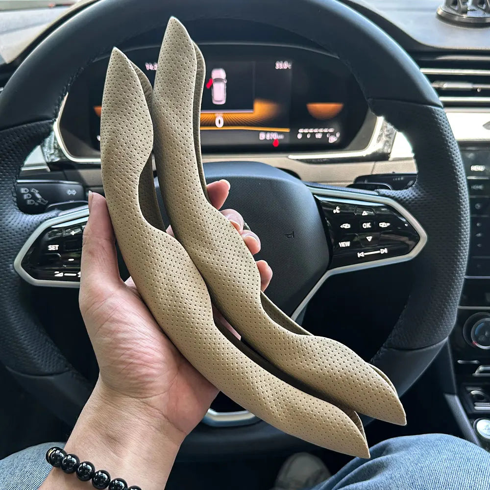 Universal D-shaped Round Car Steering Wheel Cover Ventilation hole Leather Absorb sweat Anti-slip Decoration Accessories 15inch CM World