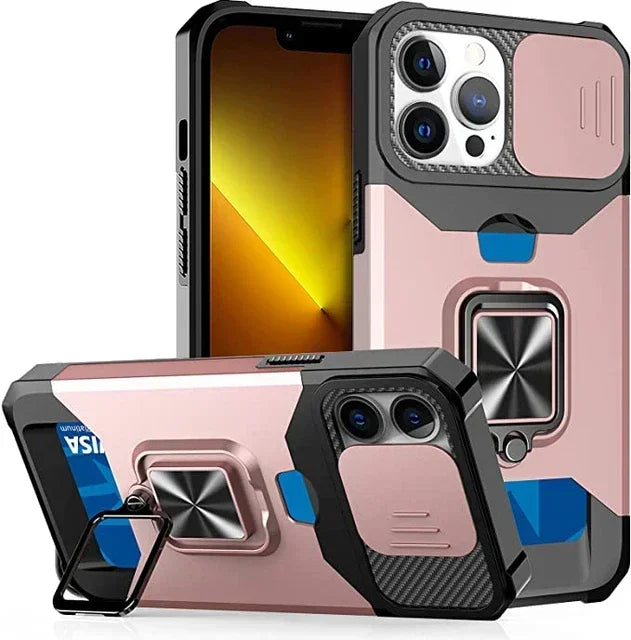 Case For iPhone 17 16 15 14 13 12 Pro Max Plus 8 7 Plus Mini Heavy Duty Protection With Sliding Camera Cover And Card Clip Cover Car Mobile World
