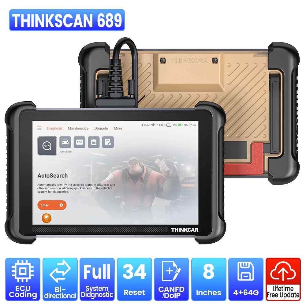 THINKSCAN 689 Auto OBD2 Scanner CANFD DOIP Full System BI-Directional 34 Reset IMMO Lifetime Free Update Car Diagnostic Tool Car Mobile World