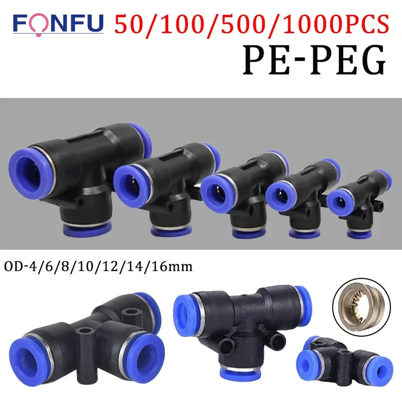 10PCS PE Air Connectors 4 6 8 10 12MM PEG Pneumatic Fitting Slip Lock Tee 3Way Plastic Pipe Water Hose Tube Quick Connector