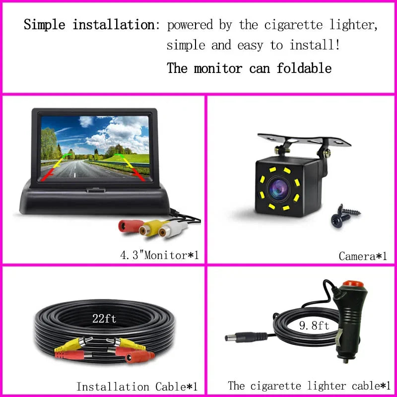 Easy Installation Rear View Backup Camera 4.3/5 Inch Car LCD Monitor for Vehicle Van Night Vision Reverse Video Parking CM World