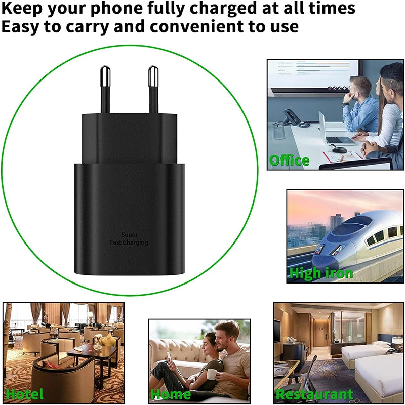 25W USB C PD Super Fast Charger type c Wall Power Adapter USB C to Type C Fast Charging Cable For Samsu Galax S22 S21 S20 Note10 Car Mobile World