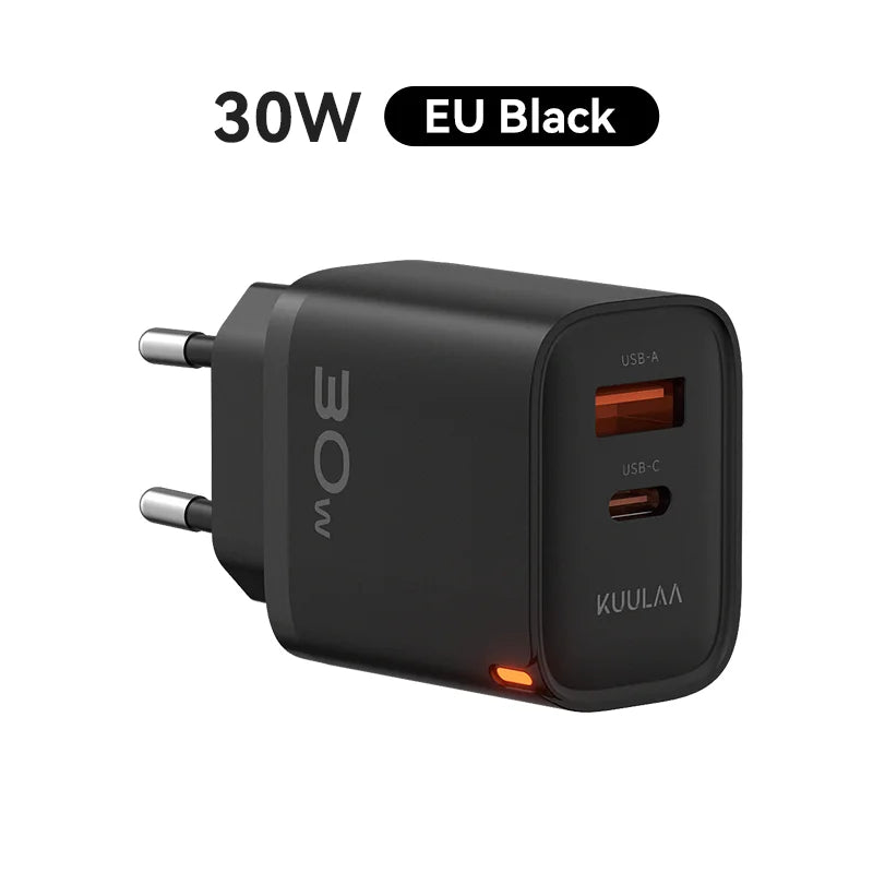 KUULAA 30W GaN Charger PD 3.0 QC4.0 USB C Charger For iPhone 17 16 15 Pro Samsung S25 Xiaomi Tablet iPad Air Pro Phone Charger Car Mobile World