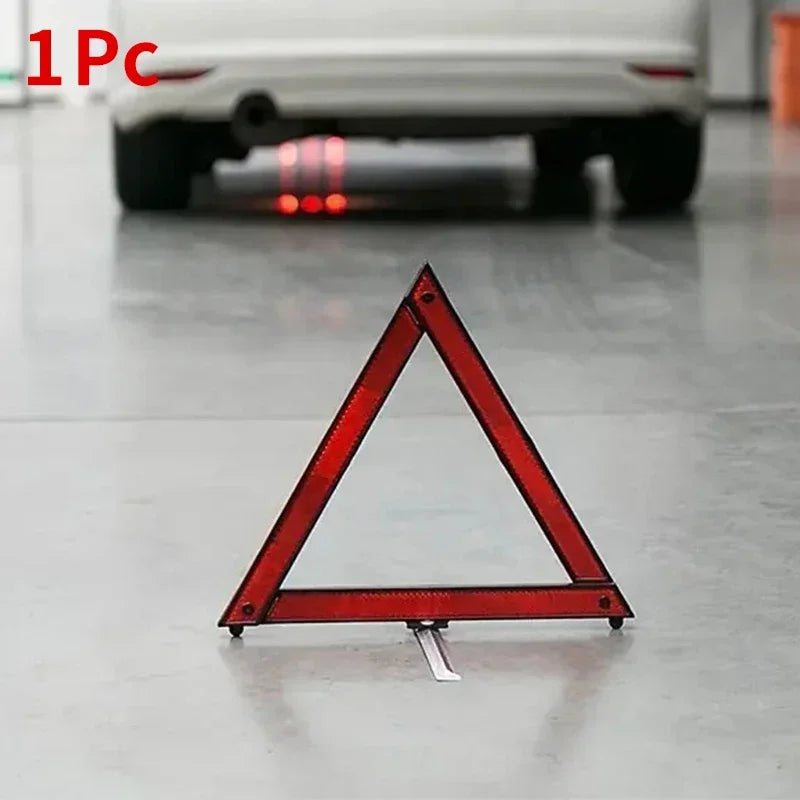 Foldable Car Warning Triangle - 30cm Reflective Emergency Tripod w/Anti-Slip Base & Storage Box, for Roadside Breakdown