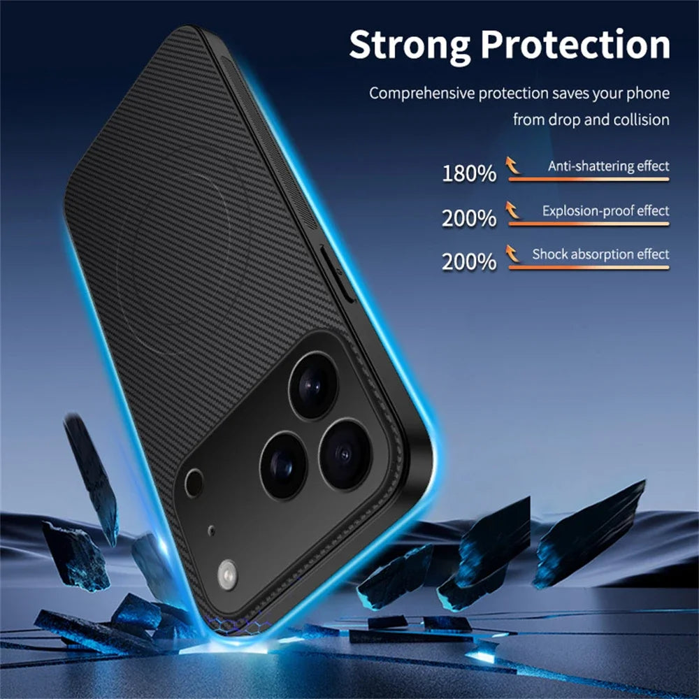 Luxury Ultra Thin Carbon Fbier Magnetic Leather Case for iPhone 18 17 16 15 14 13 Pro Max Air16E Magsafe Wireless Charging Cover